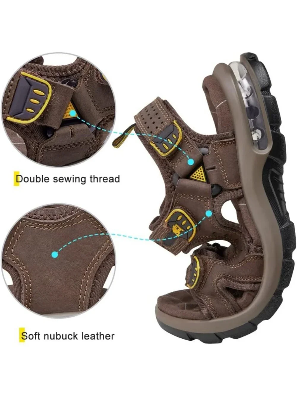 Men's Dark Brown Athletic Outdoor Leather Solid Waterproof Hiking Sandal Shoes